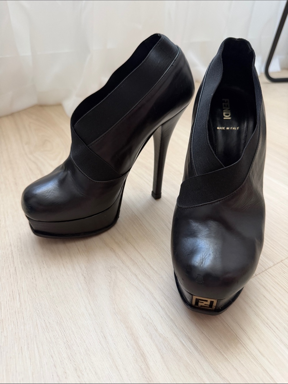 Fendi Black Leather Platform Stiletto Booties